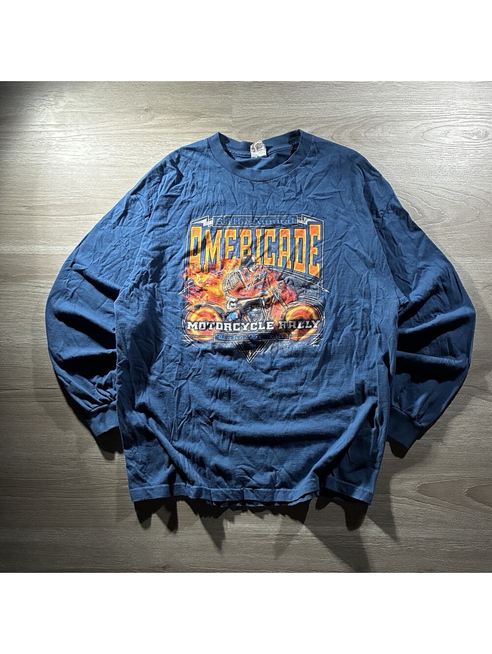 2016 Alstyle Motorcycle Rally Biker Skeleton Long Sleeve Shirt Mens XL Navy Y2K